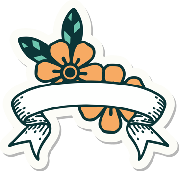 tattoo style sticker with banner of flowers png