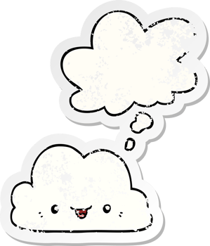 cute cartoon cloud with thought bubble as a distressed worn sticker png