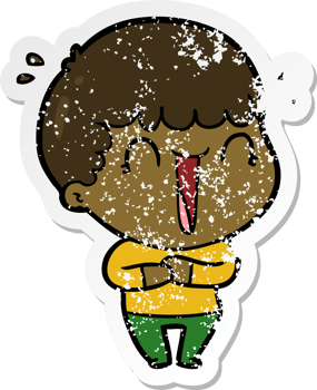 distressed sticker of a laughing cartoon man png