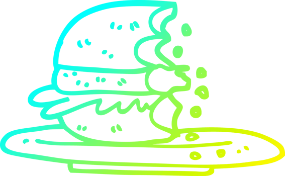 cold gradient line drawing of a cartoon half eaten burger png