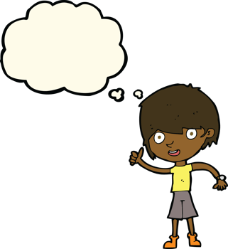 cartoon boy with positive attitude with thought bubble png