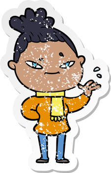distressed sticker of a cartoon woman png