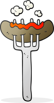 drawn cartoon sausage on fork png