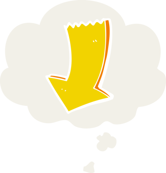 cartoon pointing arrow with thought bubble in retro style png