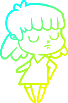 cold gradient line drawing of a cartoon indifferent woman png