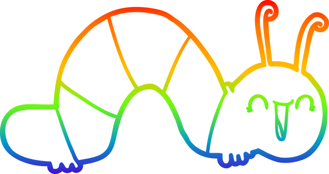 rainbow gradient line drawing of a cartoon happy caterpillar png