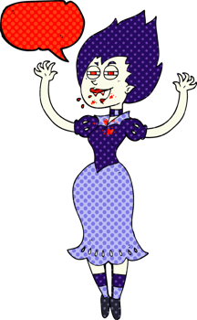 drawn comic book speech bubble cartoon vampire girl with bloody mouth png