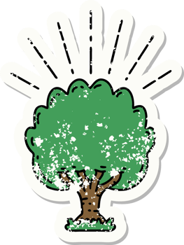worn old sticker of a tattoo style tree png