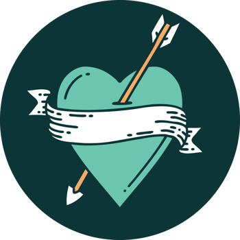 iconic tattoo style image of an arrow heart and banner png