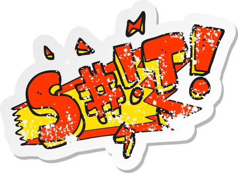 retro distressed sticker of a cartoon swearword png