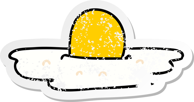 distressed sticker of a quirky hand drawn cartoon fried egg png