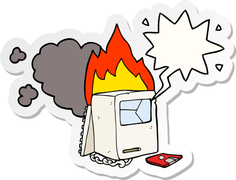 cartoon broken computer with speech bubble sticker png