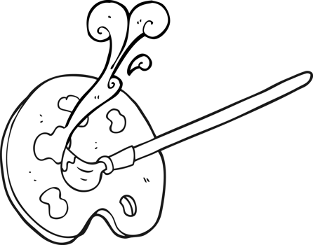 drawn black and white cartoon artist palette png