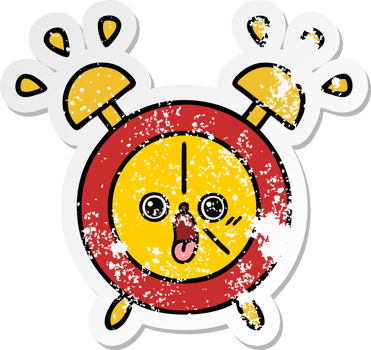 distressed sticker of a cute cartoon alarm clock png
