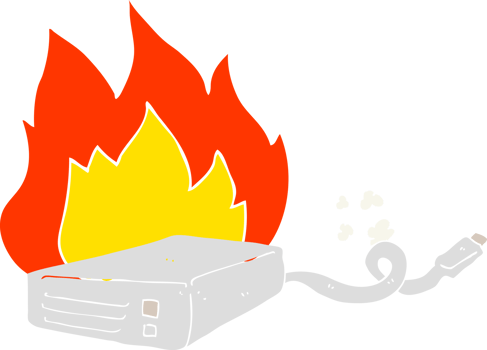 flat color illustration of computer hard drive burning png