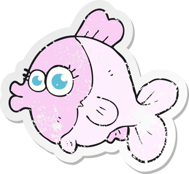 retro distressed sticker of a funny cartoon fish with big pretty eyes png