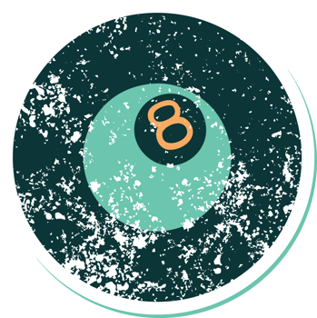 iconic distressed sticker tattoo style image of 8 ball png