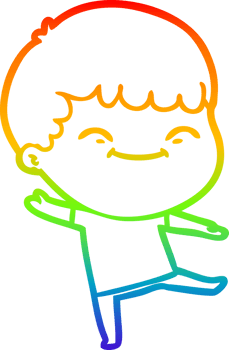 rainbow gradient line drawing of a cartoon happy boy png