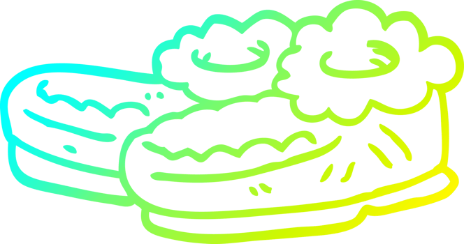 cold gradient line drawing of a cartoon old slippers png