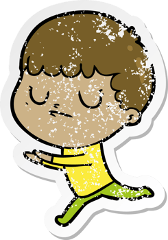 distressed sticker of a cartoon grumpy boy png