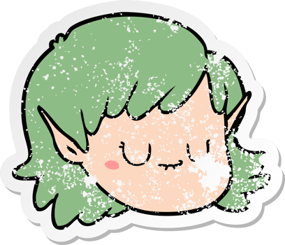 distressed sticker of a cartoon elf girl png