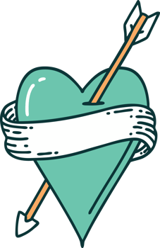 iconic tattoo style image of an arrow heart and banner png