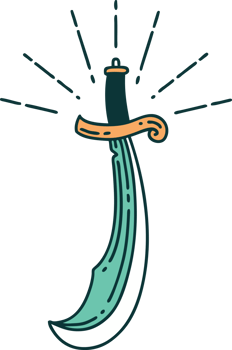 illustration of a traditional tattoo style scimitar sword png