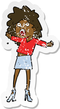 retro distressed sticker of a cartoon woman having trouble walking in heels png