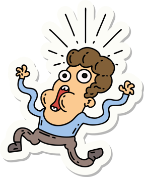 sticker of a tattoo style frightened man png