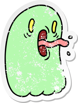 hand drawn distressed sticker cartoon of kawaii scary ghost png