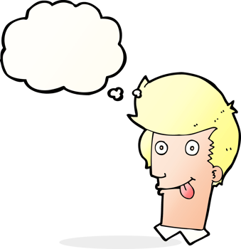 cartoon man with tongue hanging out with thought bubble png