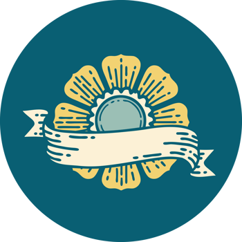 iconic tattoo style image of a flower and banner png