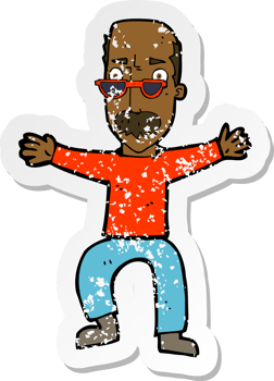 retro distressed sticker of a cartoon old man waving arms png