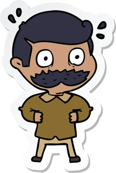 sticker of a cartoon man with mustache shocked png