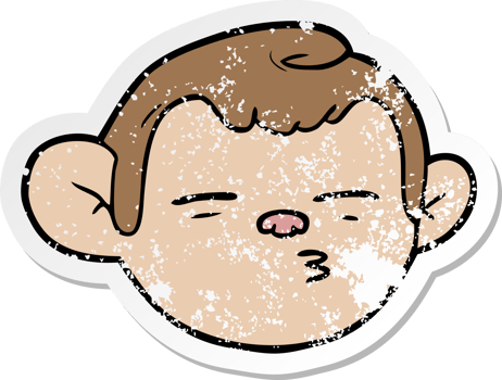 distressed sticker of a cartoon monkey face png