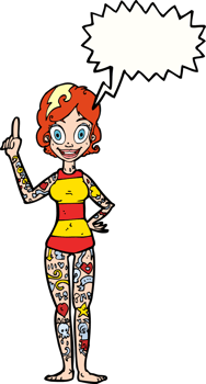 cartoon woman covered in tattoos with speech bubble png