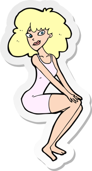 sticker of a cartoon sitting woman in dress png