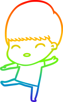 rainbow gradient line drawing of a happy cartoon boy png