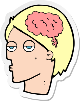 sticker of a cartoon head with brain symbol png