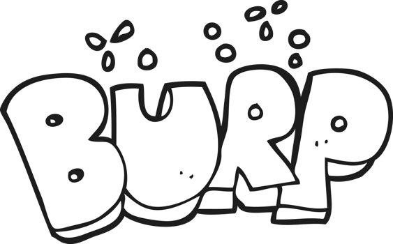 hand drawn black and white cartoon burp text png