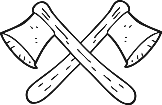 hand drawn black and white cartoon crossed axes png