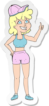 sticker of a happy gym woman giving thumbs up symbol png