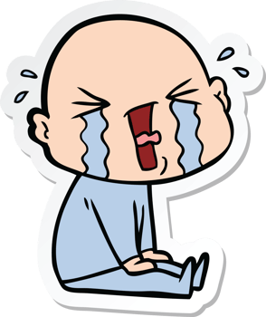 sticker of a cartoon crying bald man png