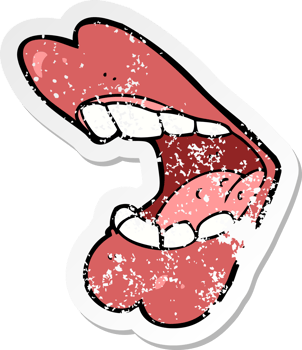 retro distressed sticker of a cartoon mouth drawing png