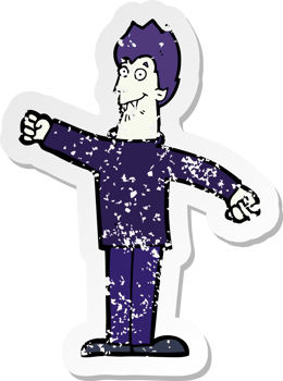 retro distressed sticker of a cartoon happy vampire drawing png