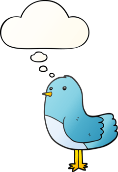 cartoon bird with thought bubble in smooth gradient style png