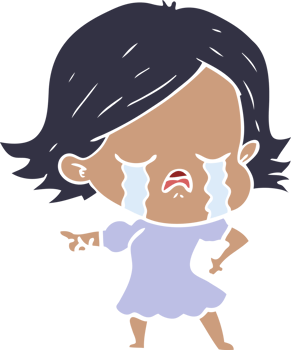 flat color style cartoon girl crying and pointing png