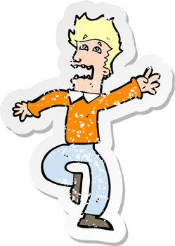 retro distressed sticker of a cartoon man panicking drawing png