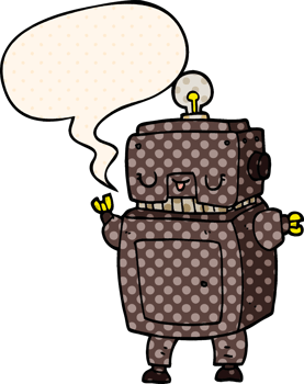 cartoon robot with speech bubble in comic book style png