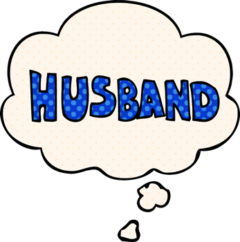 cartoon word husband with thought bubble in comic book style png
